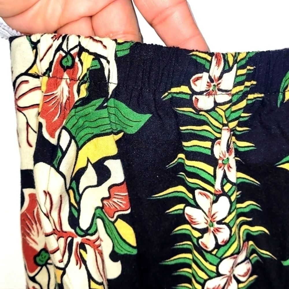 Pau Hana Hawaii Black Floral Matching Shirt And Short Hawaiian Outfit Size M